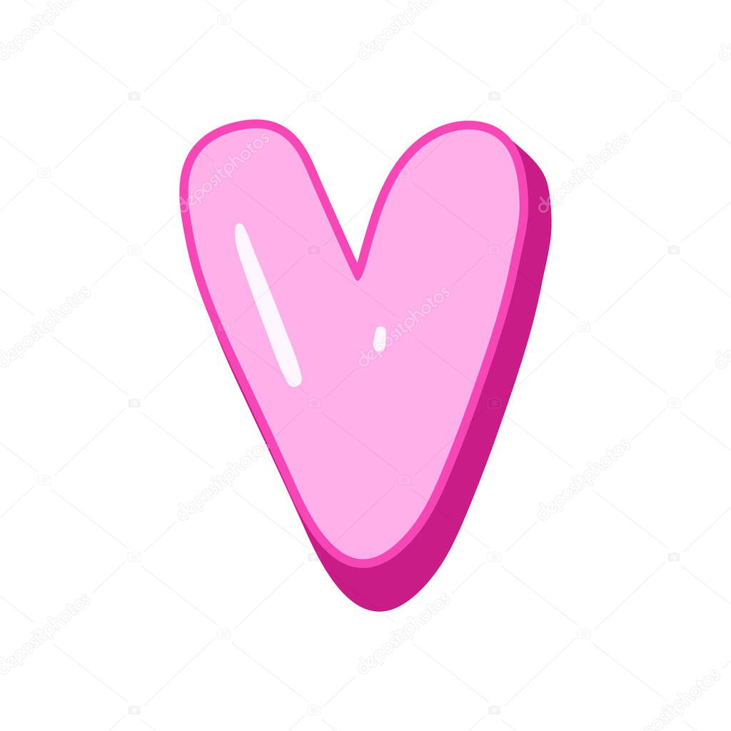 Glossy pink letter V in cartoon bubble style. Cute and playful 3D alphabet design . Isolated on white background