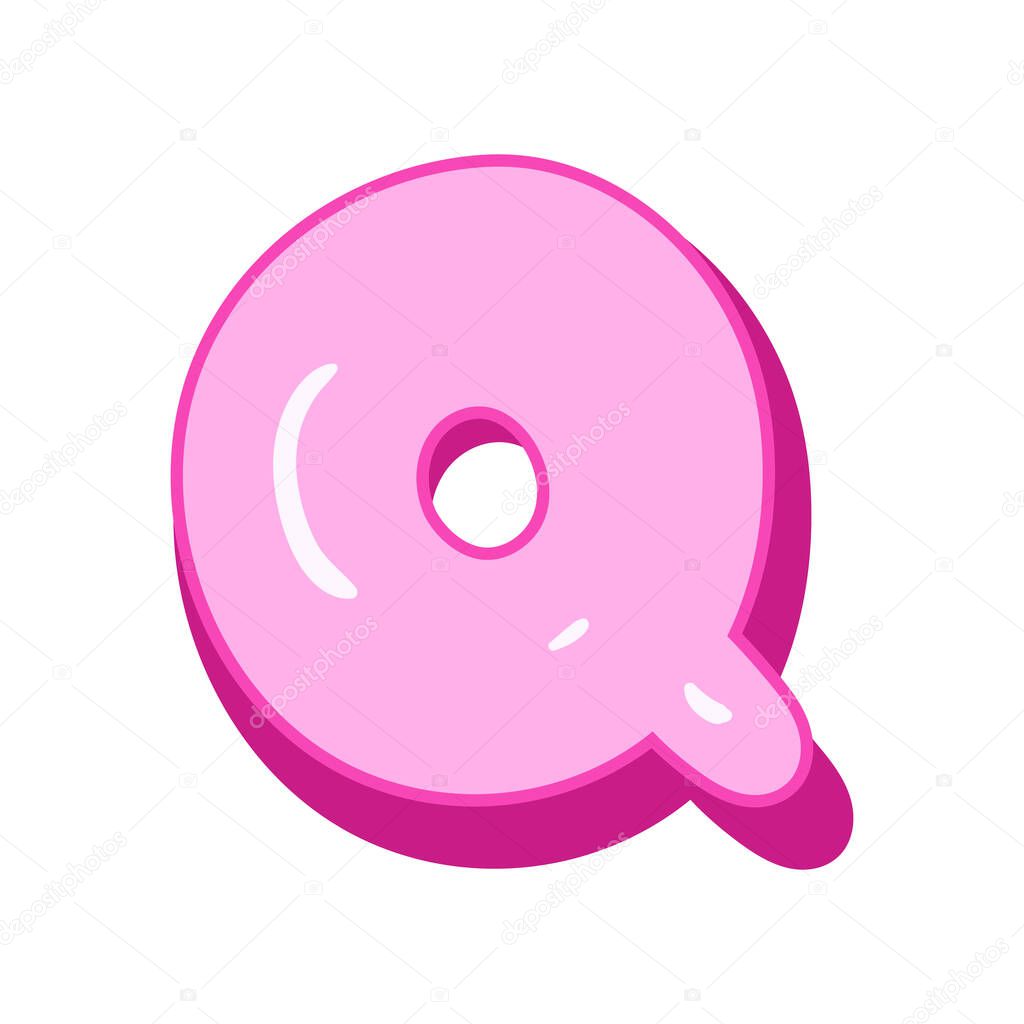 Glossy pink letter Q in cartoon bubble style. Cute and playful 3D alphabet design . Isolated on white background