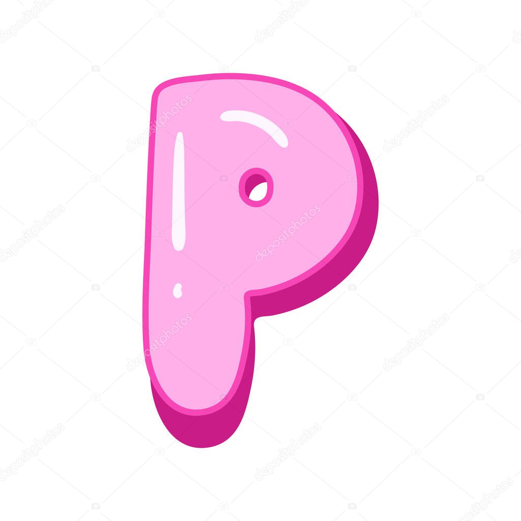 Glossy pink letter P in cartoon bubble style. Cute and playful 3D alphabet design . Isolated on white background