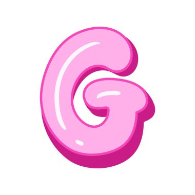 Kabarcık şeklinde parlak pembe G harfi. Sevimli ve üç boyutlu alfabe dizaynı. Beyaz arkaplanda izole