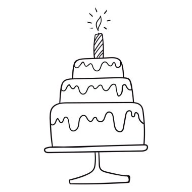 Doğum günü pastasının ana hatlarını mum çizgisi şeklinde çiz. - Evet. El çizimi eskiz doğum günü pastası.