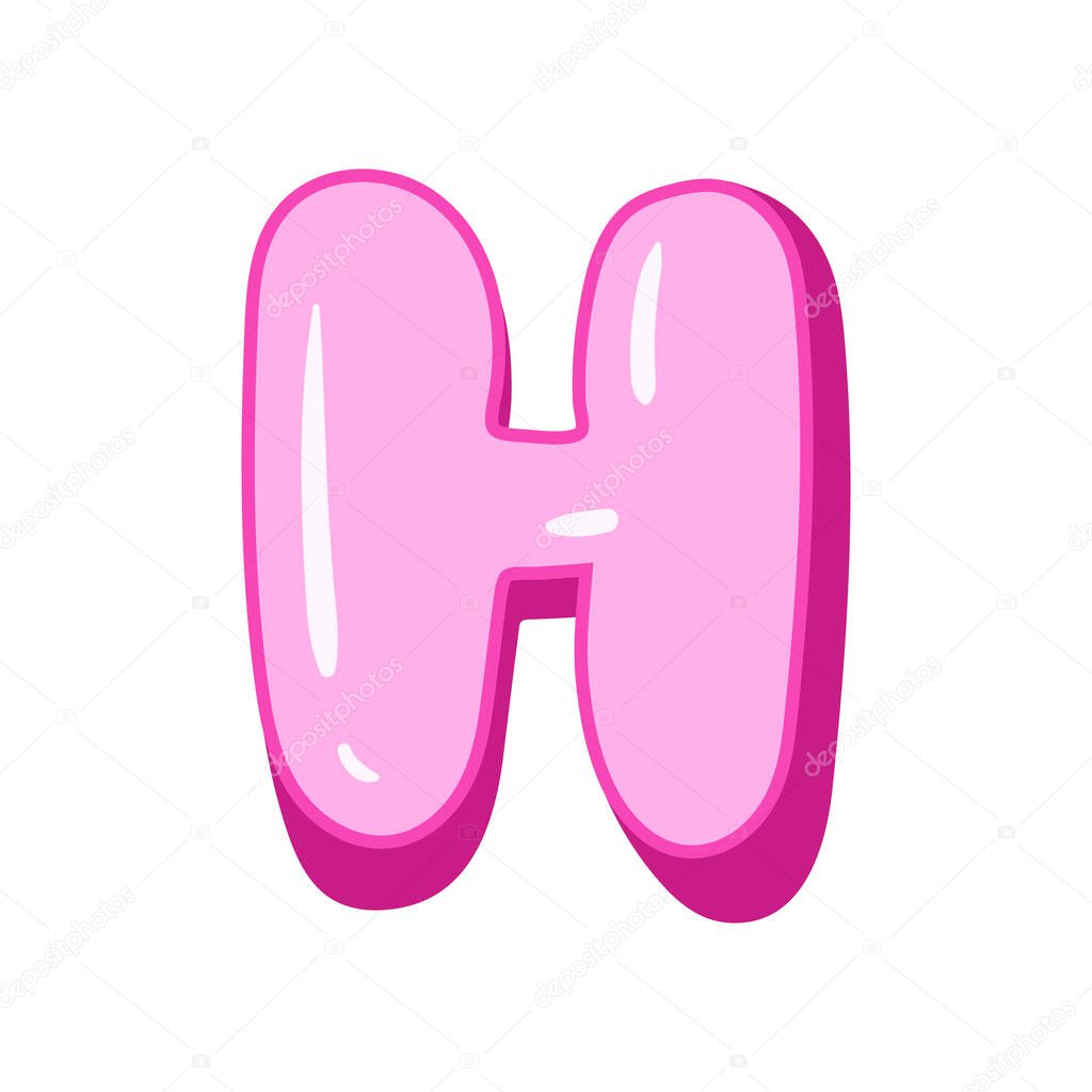 Glossy pink letter H in cartoon bubble style. Cute and playful 3D alphabet design . Isolated on white background