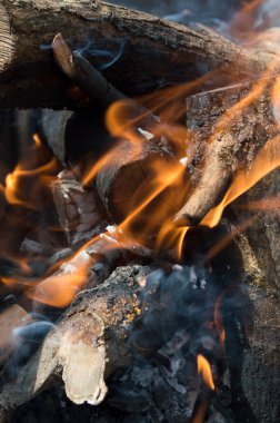 Barbeküde odun yanıyor.