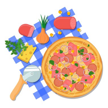 Vector Pizza: Reklam ve Posterler için İştah açıcı İllüstrasyon. Vektör Pizza İçindekiler