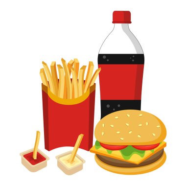 Fast Food Combo - Hamburger, Soda, and French Fries. Vector Illustration