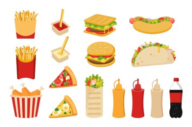 Fast Food Set - Vektör Çiziminde Lezzetli Yemek