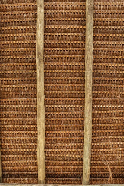 Konstrukce Střechy Piassavou Viditelná Zdola Nahoru Znázorňující Její Dřevěnou Konstrukci — Stock fotografie