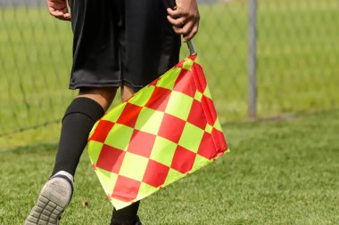 Saha kenarlarını denetleyen futbol hakemi, ana hakem olarak bilinen çizgi hakemi, ya da asistan. Siyah elbisesi ve elinde kırmızı ve sarı renklerle damalı bayrağı için öne çıkar..