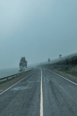 Sonbaharda kırsal bir yol, kırsalın ortasında bulutlu bir gökyüzü, Letonya