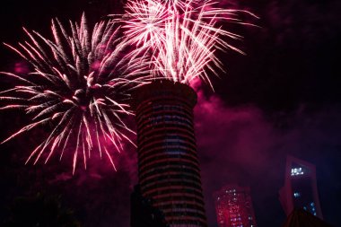 fireworks over the city of barcelona clipart