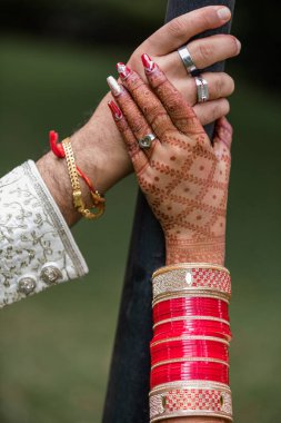 Geleneksel düğün töreninde Hintli düğün çifti.