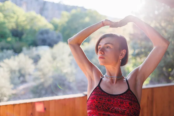 Donna Yoga Giovane Ragazza Sta Facendo Yoga Yoga Ragazza Che — Foto Stock