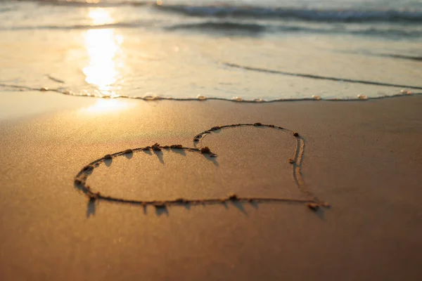 Heart Drawn Sand Beach Sunset Romantic Sunset Beach Heart Shape Stock Picture