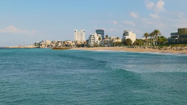 Panoramisch Beeld Van Haifa Stad Prachtige Stadsgezicht Bat Galim Strand — Stockvideo