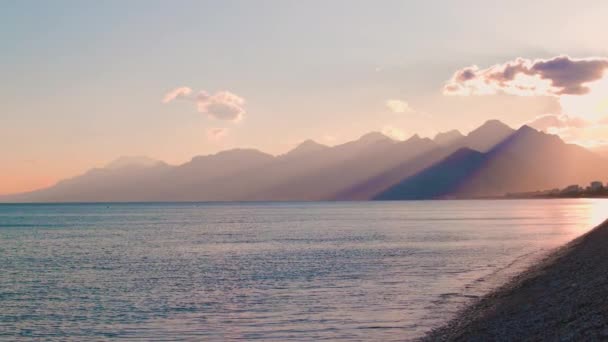 Panoramiczny Widok Wybrzeże Morza Śródziemnego Piękne Góry Zachodzie Słońca Panoramiczny Filmik Stockowy
