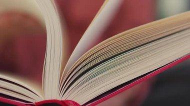 Kadın eli çok hızlı bir şekilde kitabın sayfasını çevirir, kız kitabın doğru sayfasını arar. Kitabı kapat. Elinde kitap olan bir kız. Kız okuyor..