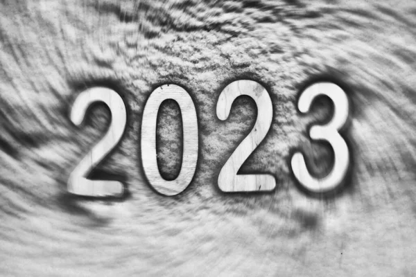 Yeni Yıl 2023 Hareket Halindeki Kar Siyah Beyaz — Stok fotoğraf