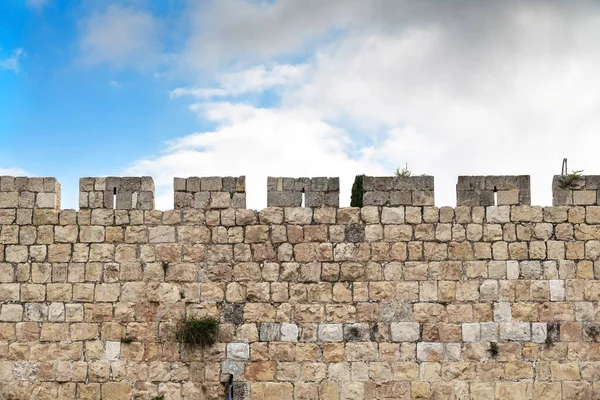 Fondo Con Fragmento Parte Superior Muralla Fortaleza Jerusalén Ciudad Vieja — Foto de Stock
