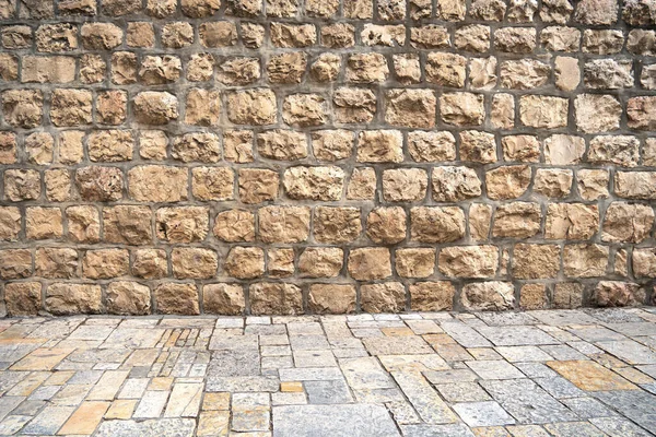 Fundo Com Uma Antiga Parede Tijolo Pavimento Cidade Velha Jerusalém — Fotografia de Stock