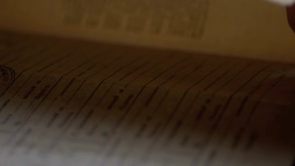 Ręczne Liściki Przez Stary Dokument Napisany Atramentem Papierze Żółtym Makro — Wideo stockowe