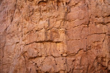 İsrail 'in Eilat kenti yakınlarındaki kırmızı kanyonda kumtaşı bir duvar parçasıyla arka plan
