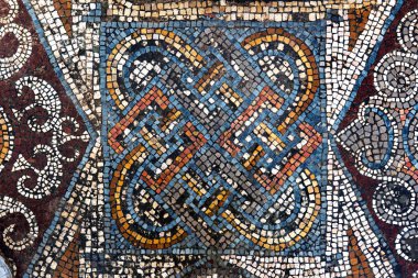 Ayrıntılı Antik Roma Geometrik Mozaiğinin Karmaşık Örnekleri ile Arkaplan