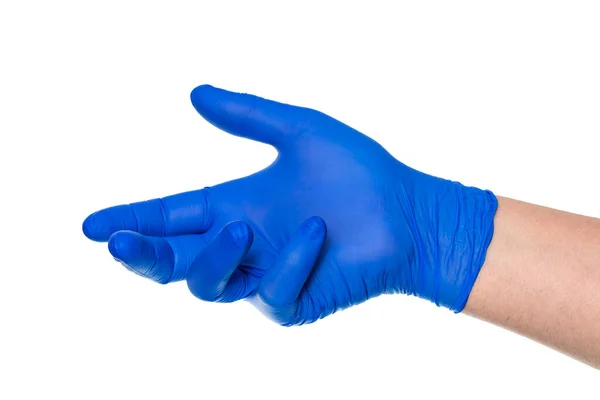 Colheita Anônimo Mão Isolada Médico Azul Luva Látex Médica Fundo — Fotografia de Stock