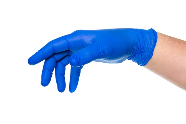 Ziarno Anonimowe Odizolowana Ręka Lekarza Niebieskiej Rękawicy Lateksowej Białym Tle — Zdjęcie stockowe