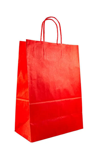 Bolsa Compras Papel Rojo Pie Aislada Blanco — Foto de Stock
