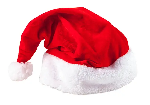 Kırmızı ve beyaz Noel Baba şapkası beyazda izole edilmiş.