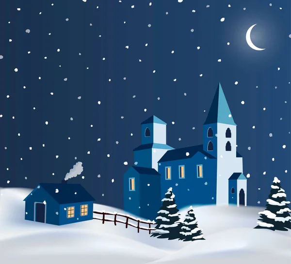 Vektor Nacht Winter Verschneite Landschaft Illustration — Stockvektor