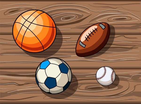 Vector Hand Zeichnete Verschiedene Sportbälle Auf Den Holzboden — Stockvektor