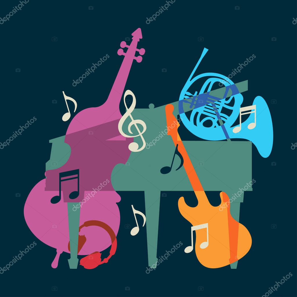 Set of abstract colorful musical instruments. Logo or poster concept