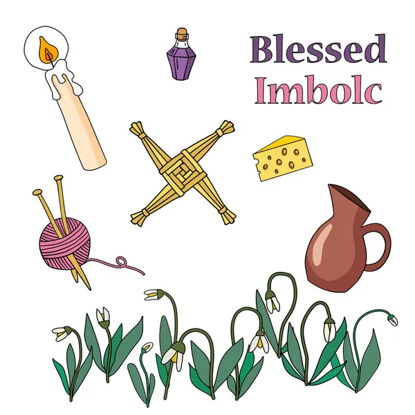 Vektorillustration Des Heidnischen Irischen Frühlingsfestes Imbolc Symbole — Stockvektor