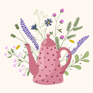 Bitkisel çayla karalama çaydanlığının vektör çizimi