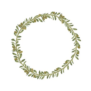 Hand drawn watercolor botanical olive wreath