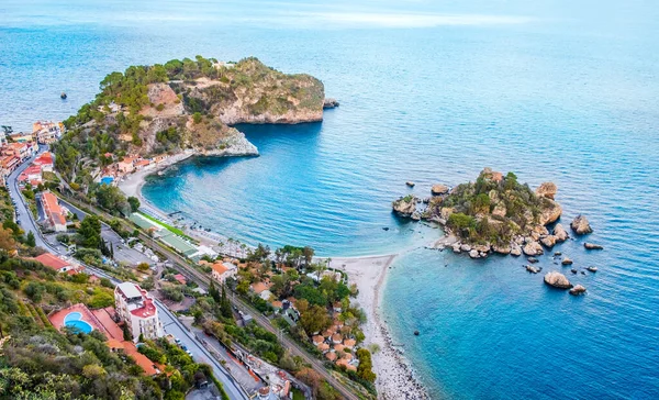 Isola Bella Taormina Sicilia Italia Vista Aérea Pequeña Isla Hermosa — Foto de Stock