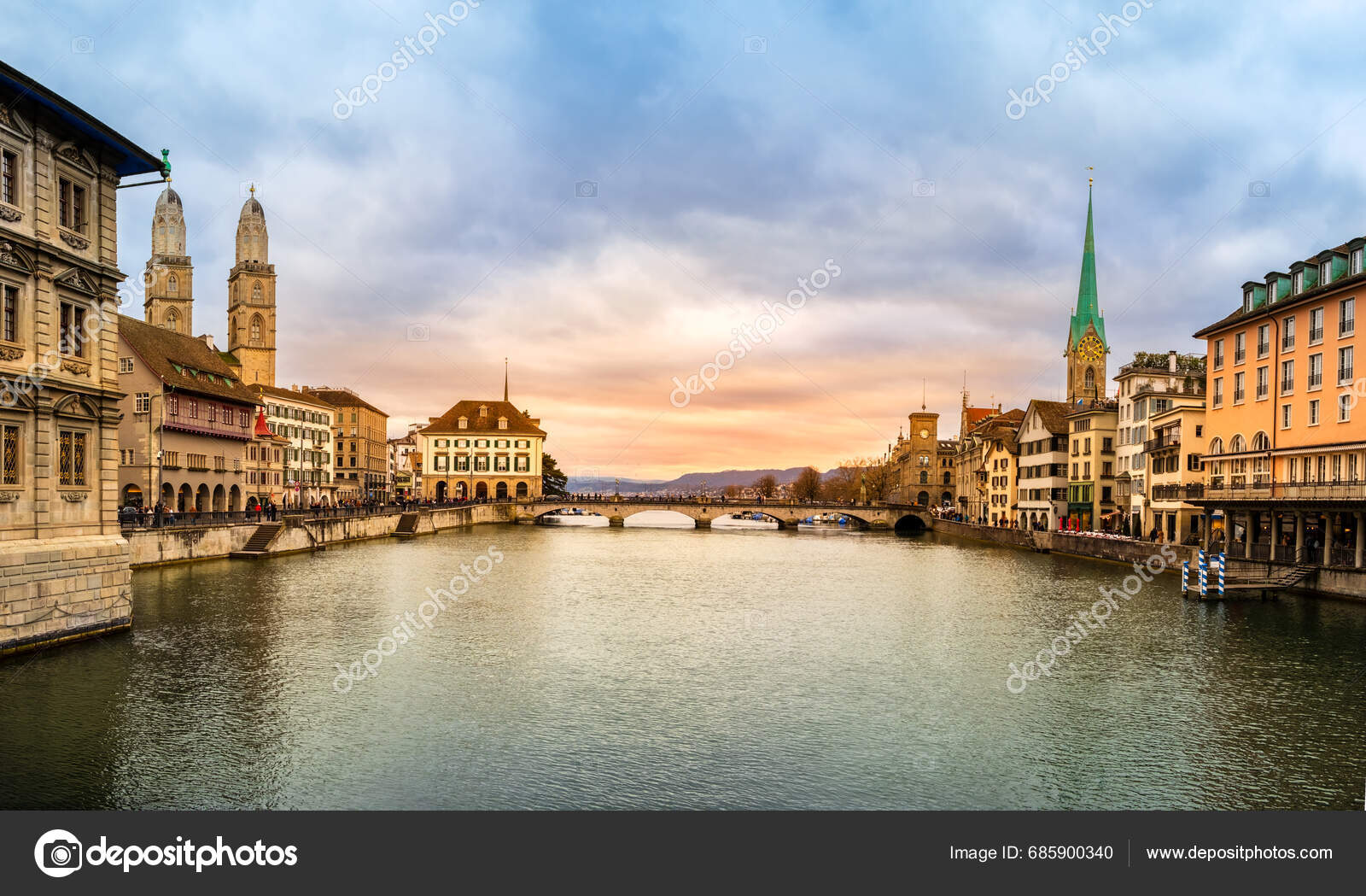 Panoramic View Zurich City Center Switzerland Zuerich Old Town Famous