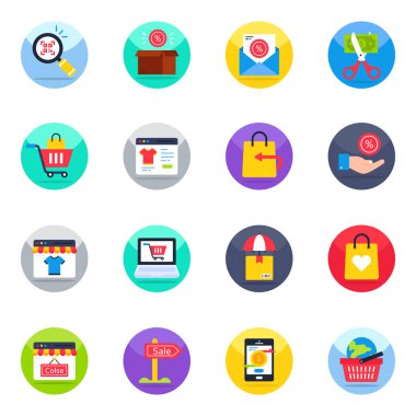 Düz Simgeler Alışveriş ve Satın Alma Paketi