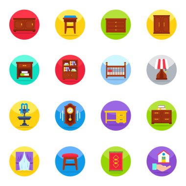 Ev Mobilyası Düz Simgeleri Paketi 
