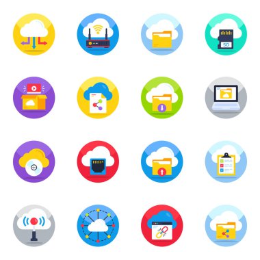 Bulut Ağı Düz Simgelerinin Paketi 