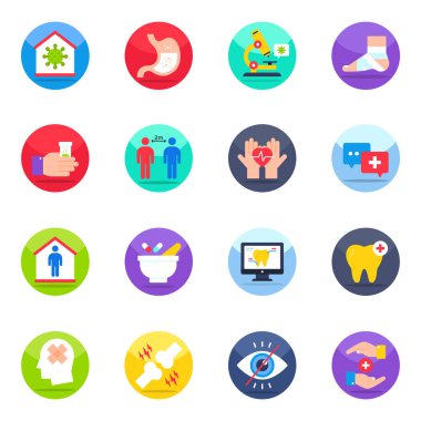 Tıbbi ve Koronavirüs Düz Simgeleri Paketi