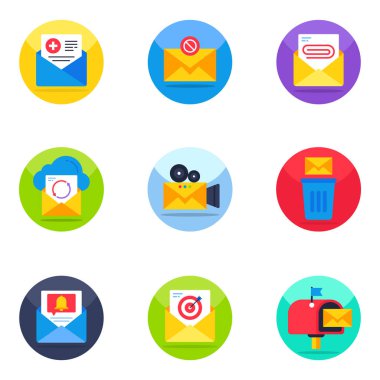 E- posta ve Zarf Düz Simgeleri Paketi 