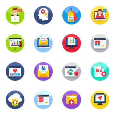 Seo ve Teknoloji Düz Simgeleri Paketi 