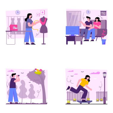 Hobi ve İlgi Alanları Paketi Düz Çizimler