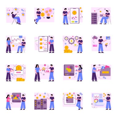 Nft ve Bitcoin Düz Çizimler Paketi