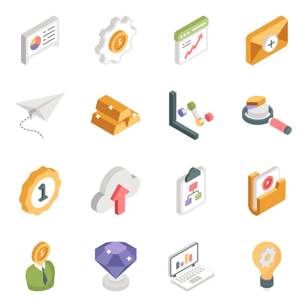 Pack Business Analytics Isometric Icons — Stock Vector