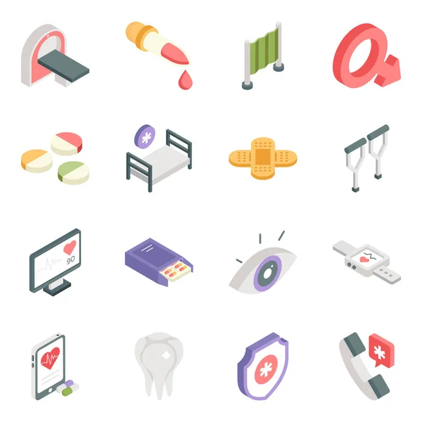 Pack Medical Tools Isometric Icons — Stock Vector