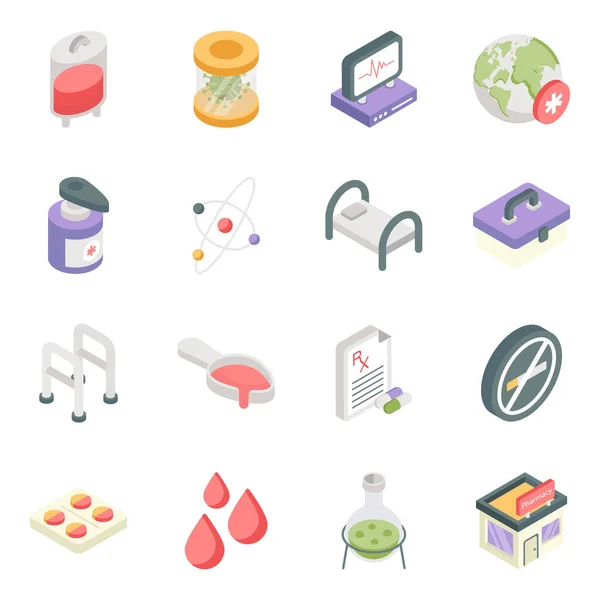 Pack Healthcare Isometric Icons — Stock Vector