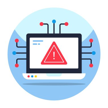 Dizüstü bilgisayarın içindeki uyarı işareti, sistem hatası simgesi 